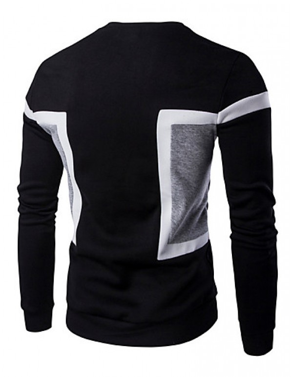 Men's Casual/Daily / Sports Simple / Active Regular Hoodies,Color Block Blue / White / Black Round Neck Long Sleeve Cotton Spring / Fall