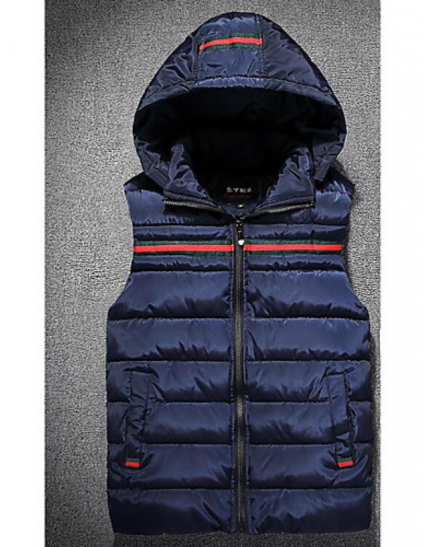 Men's Down Coat,Simple Casual/Daily Solid-Cotton Without Filling Material Sleeveless Hooded Blue / Black