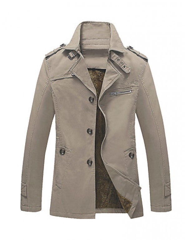 Men's Casual/Daily Vintage Trench CoatSolid Stand ...