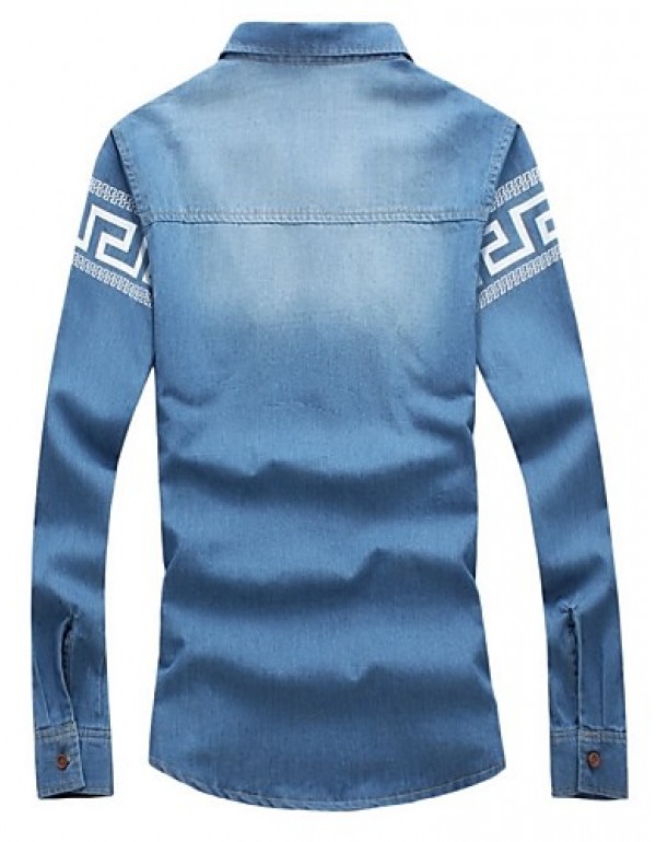 Men's Geometric Pattern Denim Shirt , Cotton / Polyester Casual / Plus Sizes