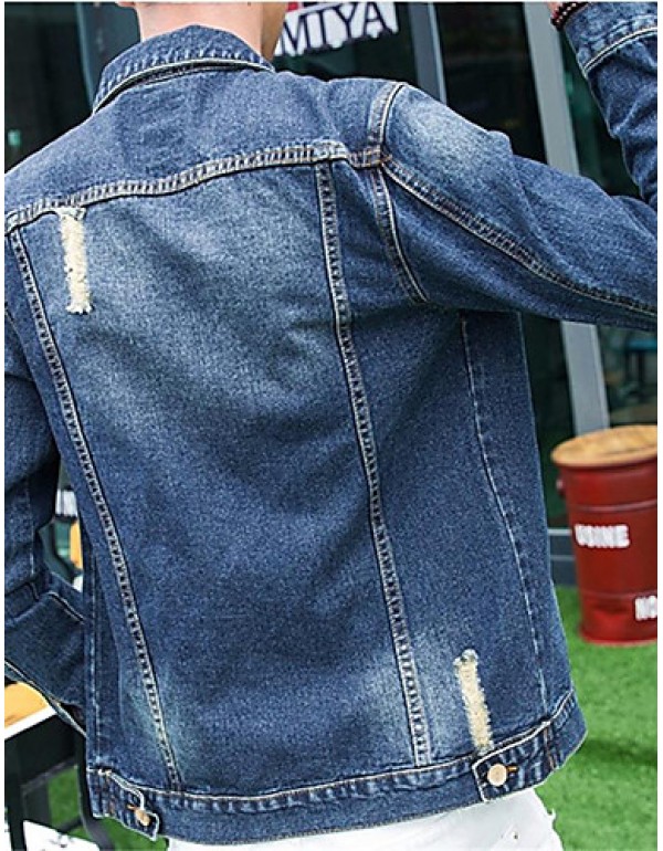 Men's Long Sleeve Casual Jacket,Cotton Patchwork Blue