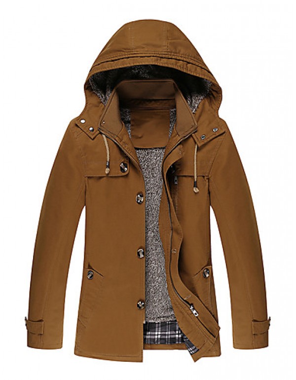 Men's Casual/Daily Vintage Trench CoatSolid Hooded...