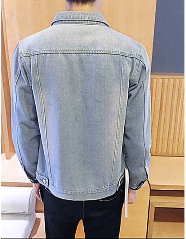 Men's Fashion Classical Solid Slim Fit Casual Long Sleeve Denim Jacket,Cotton/Print/Casual/Plus Size