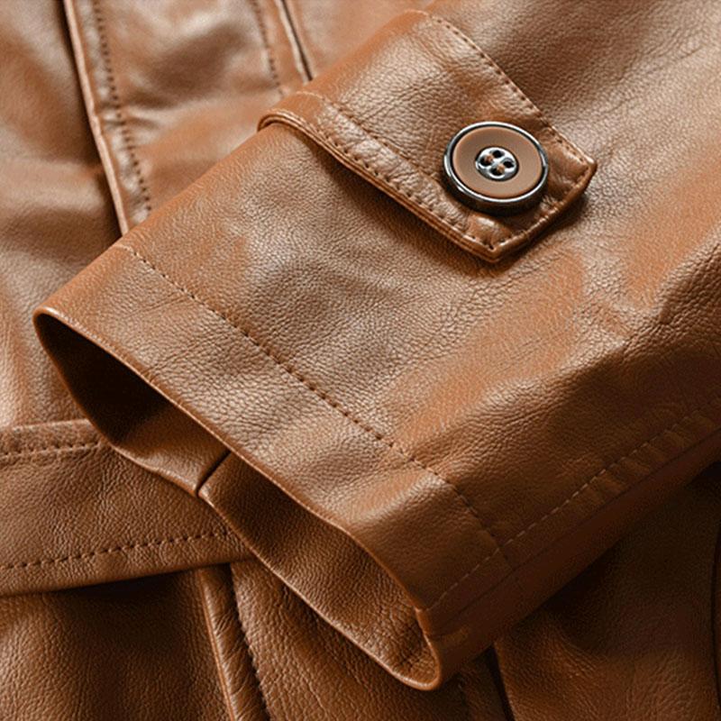 Men's Vintage Hooded Mid Length Leather Coat