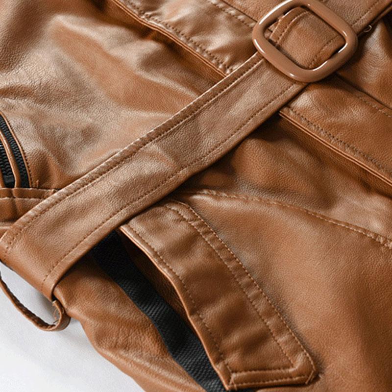 Men's Vintage Hooded Mid Length Leather Coat