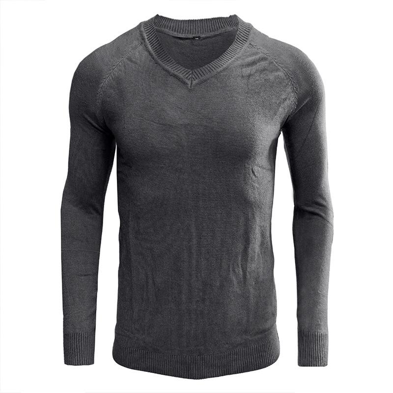 Men's V-neck Solid Color Long-sleeved Bottoming Sweater