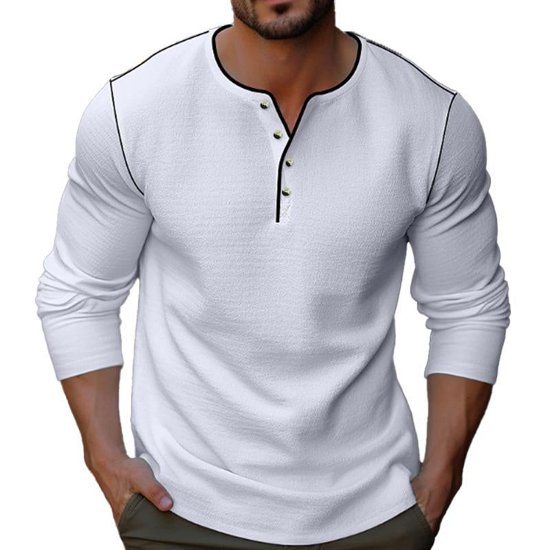 Men's Casual Solid Color Henley Collar Long Sleeve T-Shirt