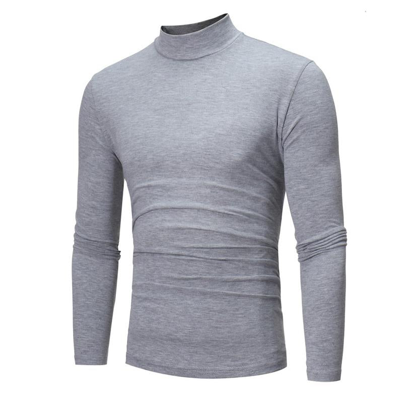 Men's Solid Color Half Turtle Neck Long Sleeve T-Shirt