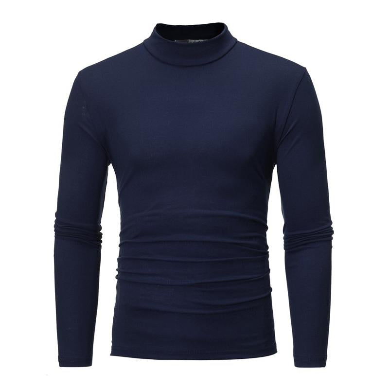 Men's Solid Color Half Turtle Neck Long Sleeve T-Shirt