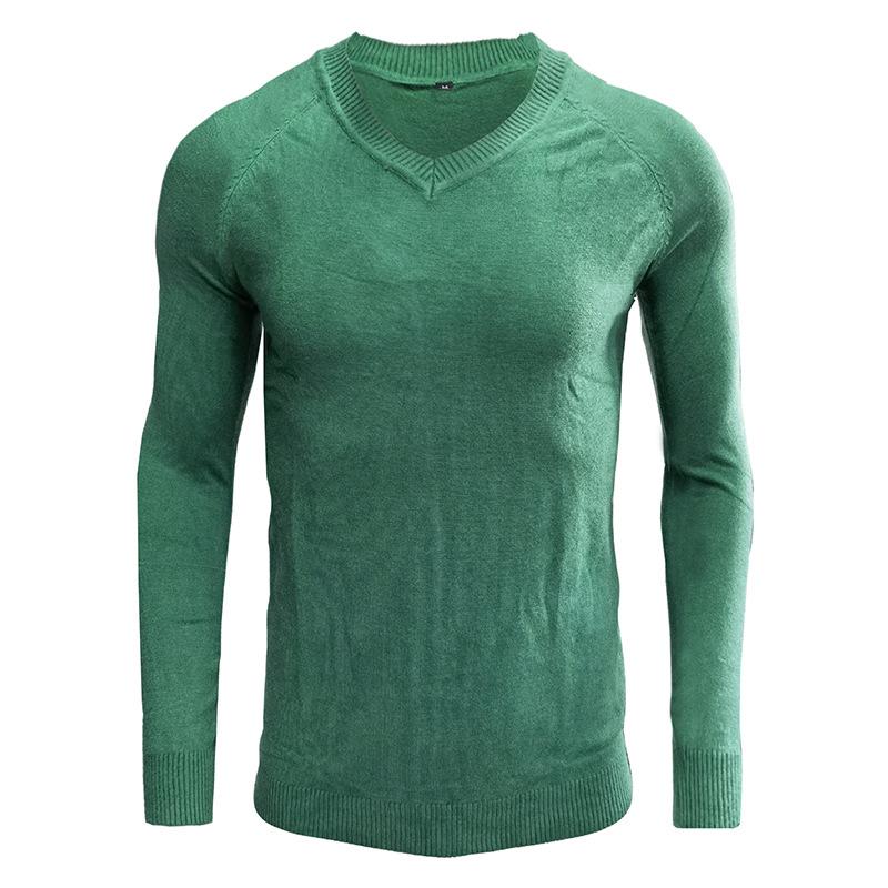 Men's V-neck Solid Color Long-sleeved Bottoming Sweater