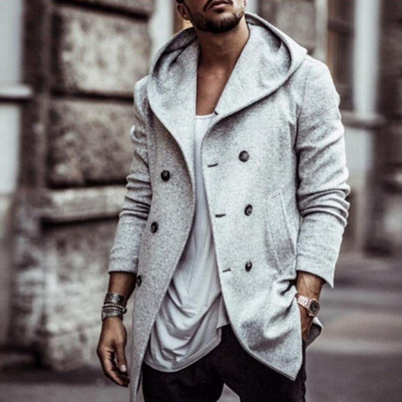 Men's Casual Hooded Double Breasted Coat