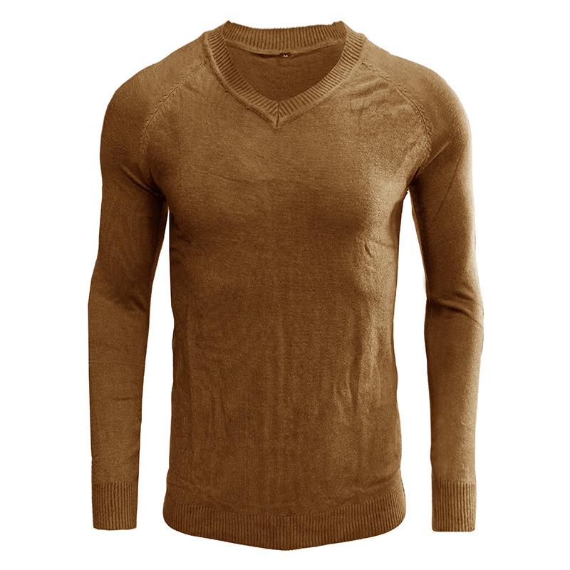 Men's V-neck Solid Color Long-sleeved Bottoming Sweater
