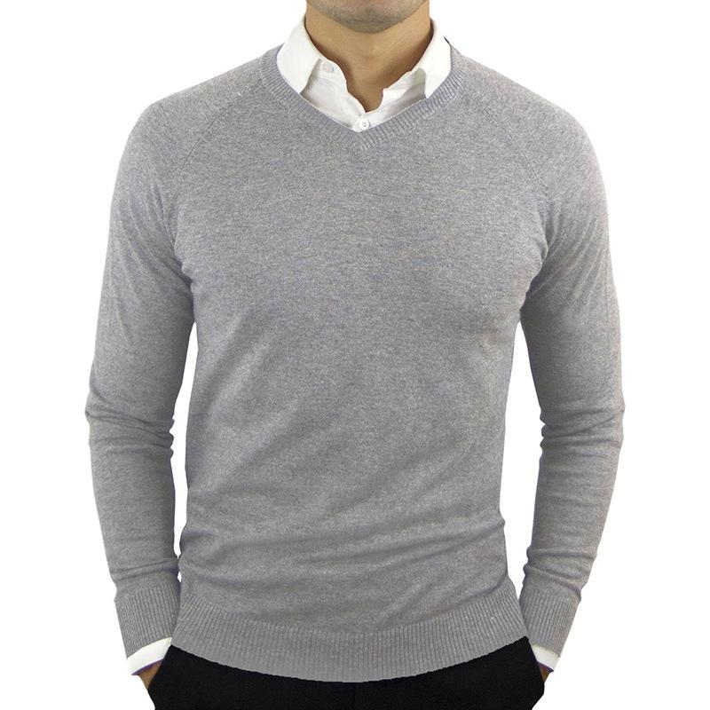 Men's V-neck Solid Color Long-sleeved Bottoming Sweater