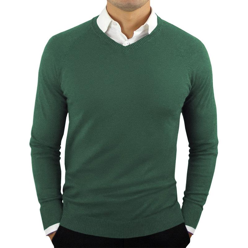 Men's V-neck Solid Color Long-sleeved Bottoming Sweater