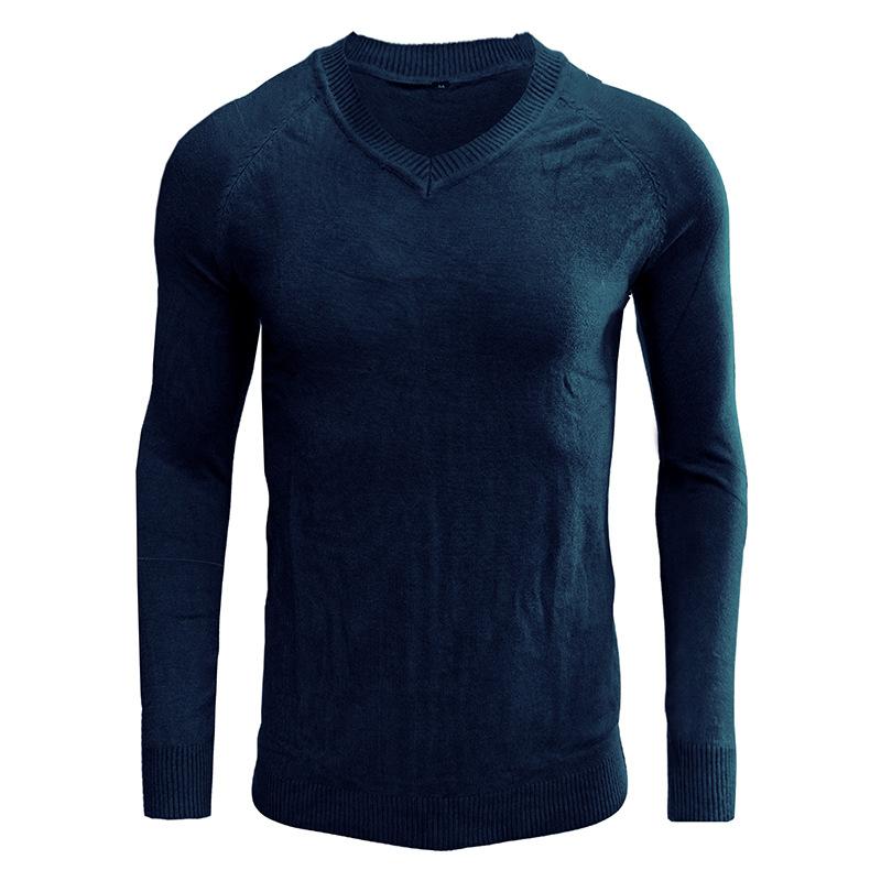 Men's V-neck Solid Color Long-sleeved Bottoming Sweater