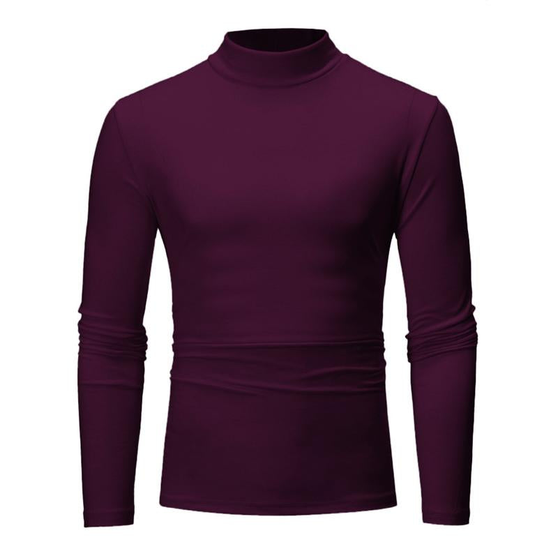 Men's Solid Color Half Turtle Neck Long Sleeve T-Shirt