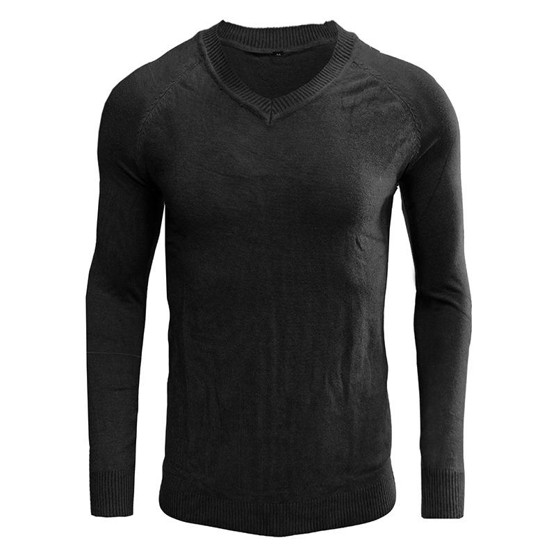 Men's V-neck Solid Color Long-sleeved Bottoming Sweater
