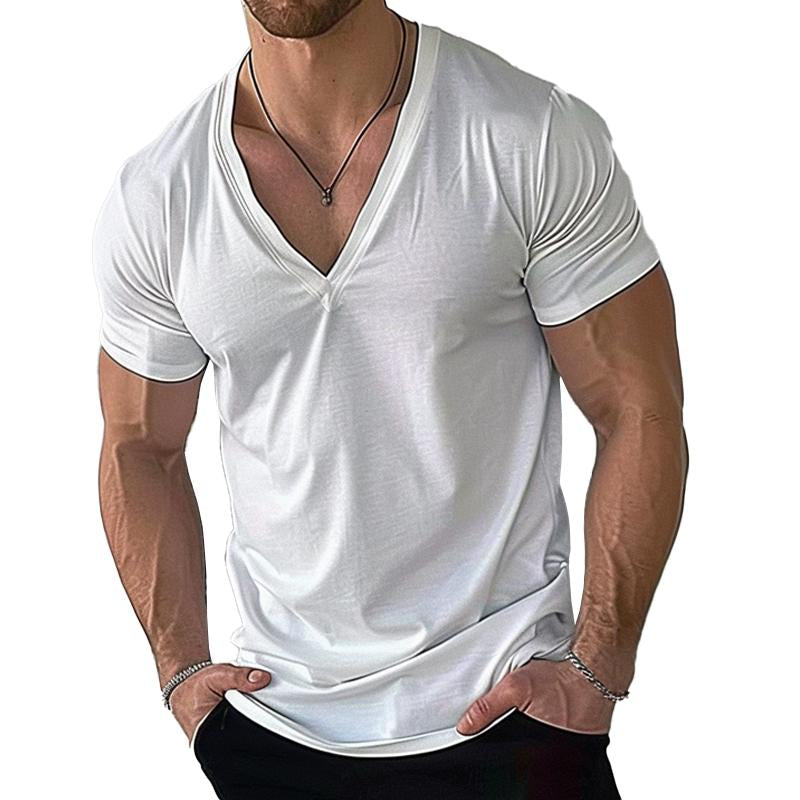 Men's Casual Cotton Blend V-Neck Short Sleeve T-Shirt