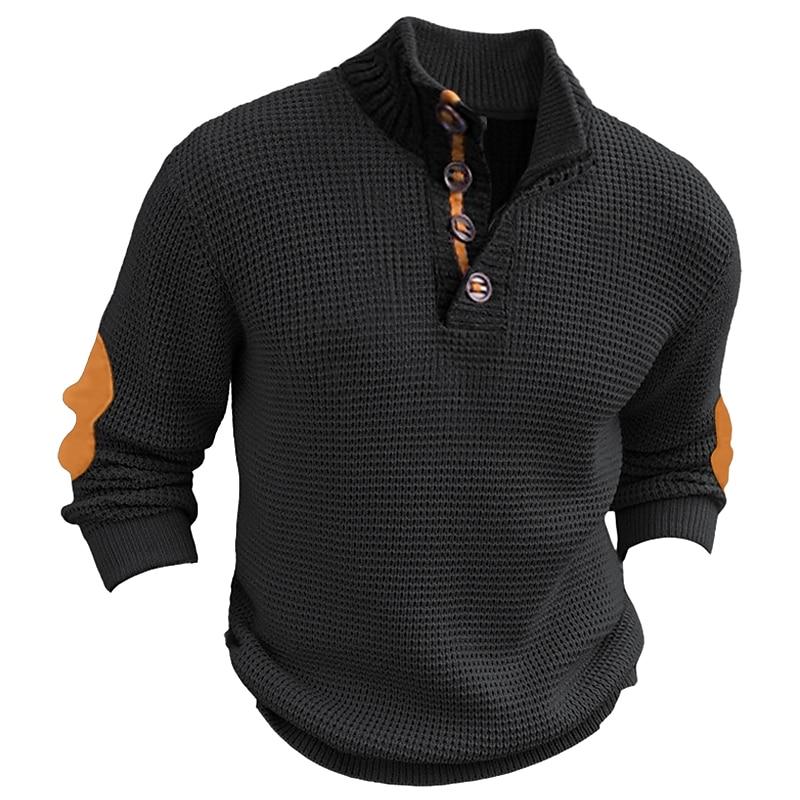 Men's Casual Colorblock Pullover Stand Collar Long Sleeve Sweater