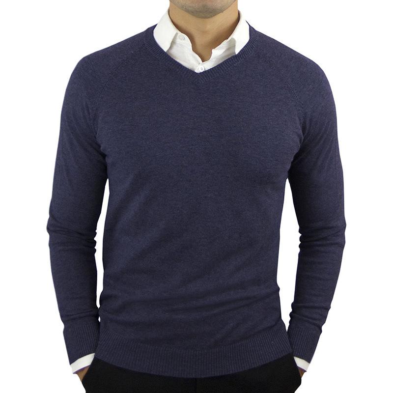 Men's V-neck Solid Color Long-sleeved Bottoming Sweater