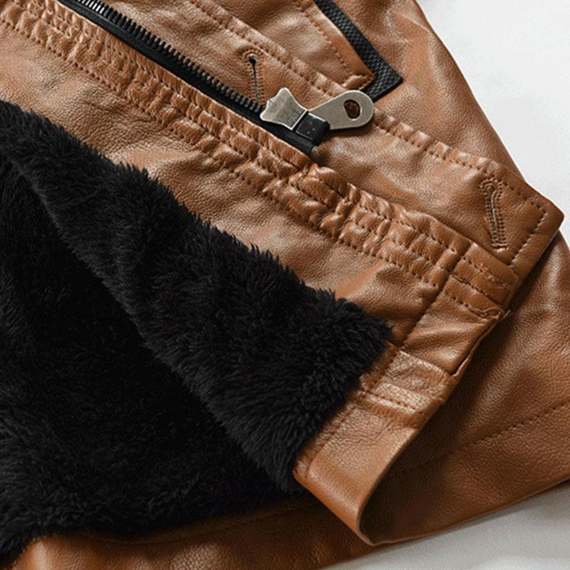 Men's Vintage Hooded Mid Length Leather Coat