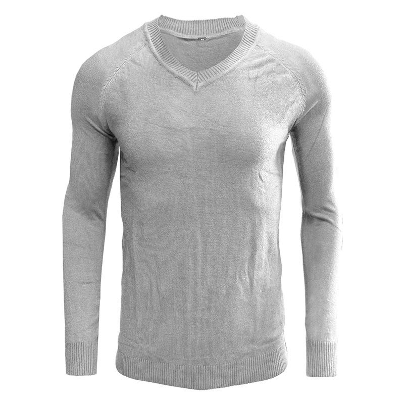 Men's V-neck Solid Color Long-sleeved Bottoming Sweater