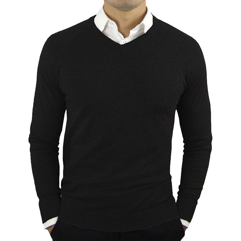 Men's V-neck Solid Color Long-sleeved Bottoming Sweater
