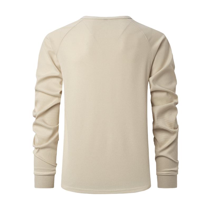 Men's Waffle Henley Collar Raglan Long Sleeve T-Shirt