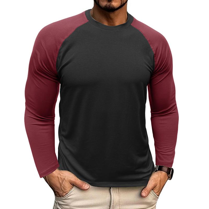 Men's Casual Round Neck Colorblocked Raglan Long Sleeve Slim Fit T-shirt