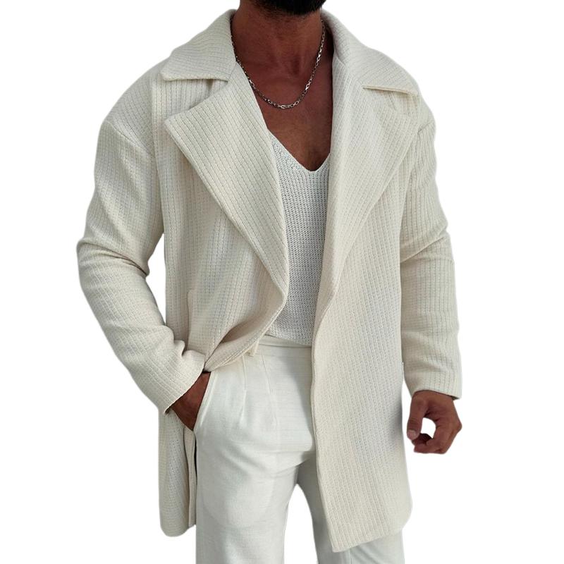 Men's Retro Casual Plaid Solid Color Lapel Mid-Len...