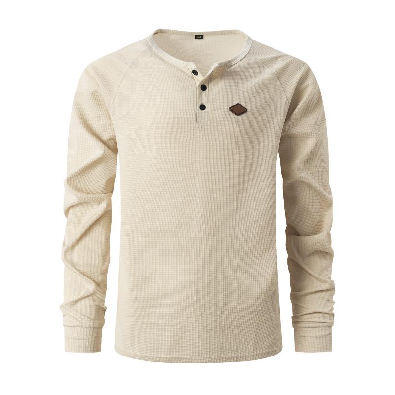 Men's Waffle Henley Collar Raglan Long Sleeve T-Shirt