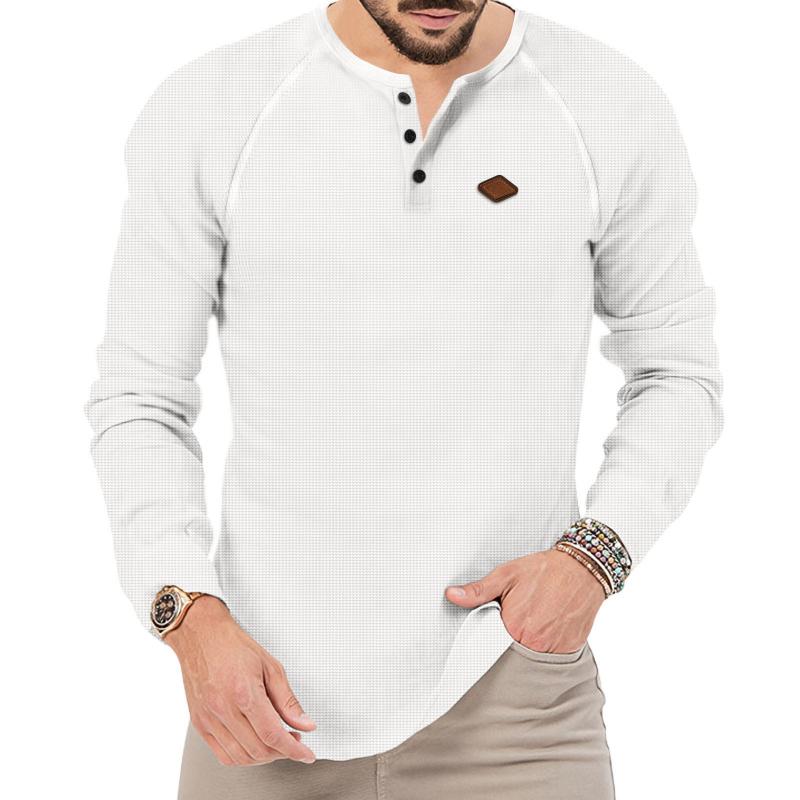 Men's Waffle Henley Collar Raglan Long Sleeve T-Shirt