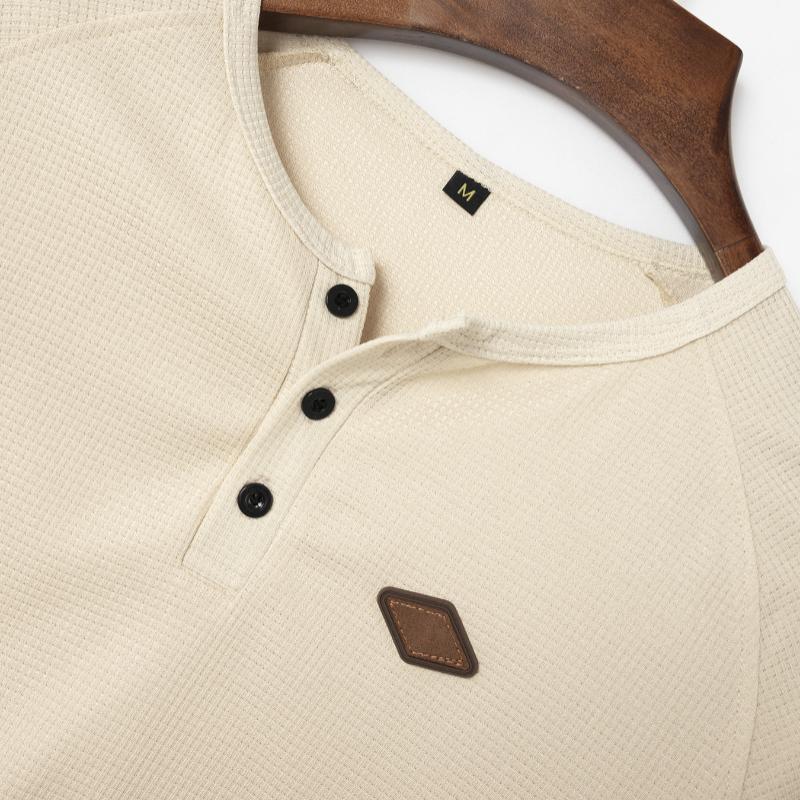 Men's Waffle Henley Collar Raglan Long Sleeve T-Shirt